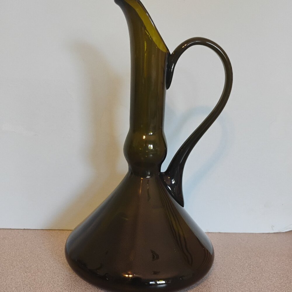 Empoli Glass Italy Smoky Brown Pitcher/Carafe Hand Blown